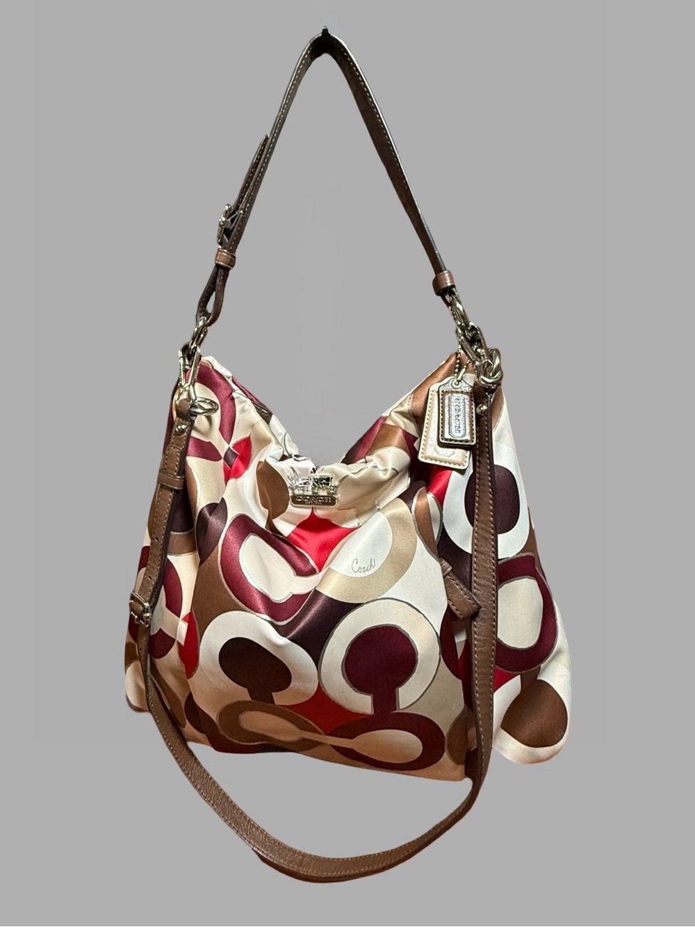 Coach Madison Isabelle Large Shoulder Bag - Box Op Art Cream & Plum #21284